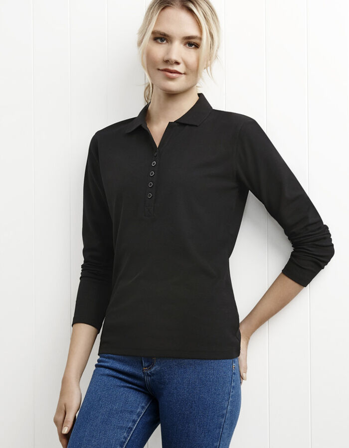 Women's Longsleeve Pique Knit Polo Thumbnail